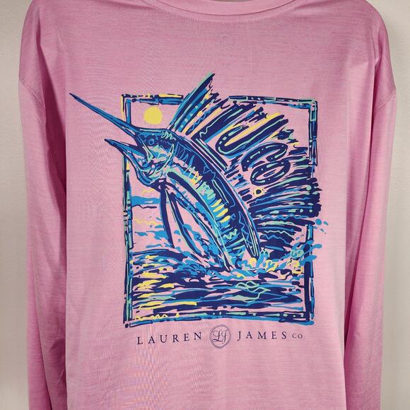 Lauren James Women's T Shirt Size XL Pink Long Sleeve Swordfish Graphic Fishing - Picture 8 of 9